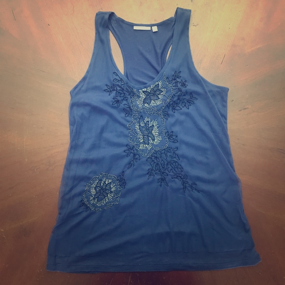 Halogen Mesh Embroidery Beaded Top